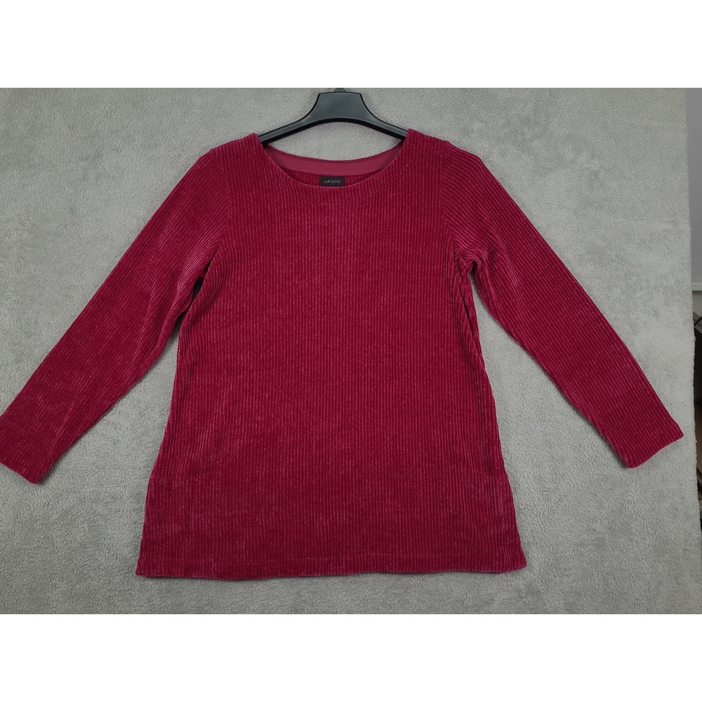 J.Jill Wearever Collection‎ Ribbed Velvet Long Sleeve Top Beet Red Size M